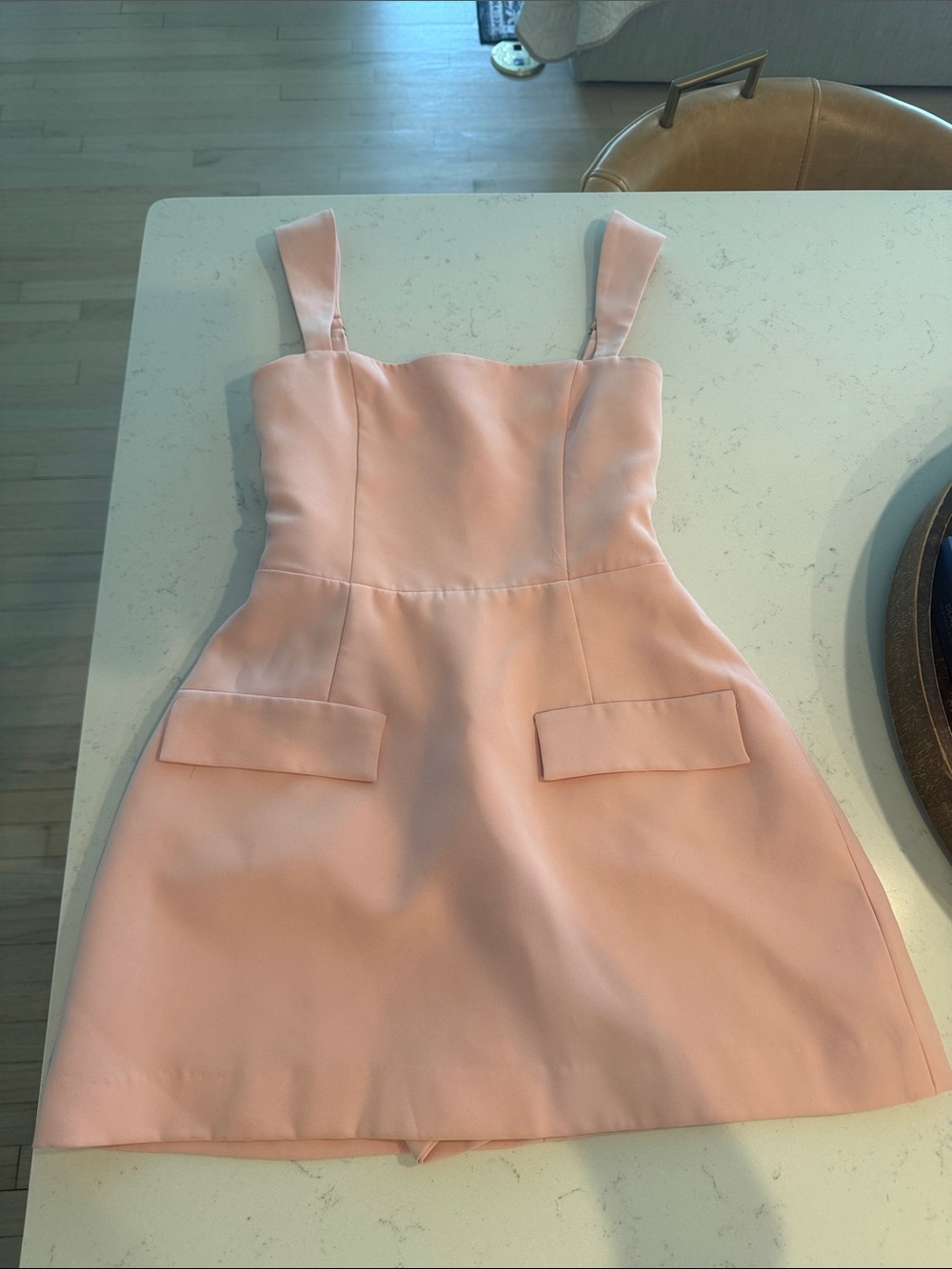 Amanda Uprichard Soft Peach Square-Neck Mini Dress/Romper